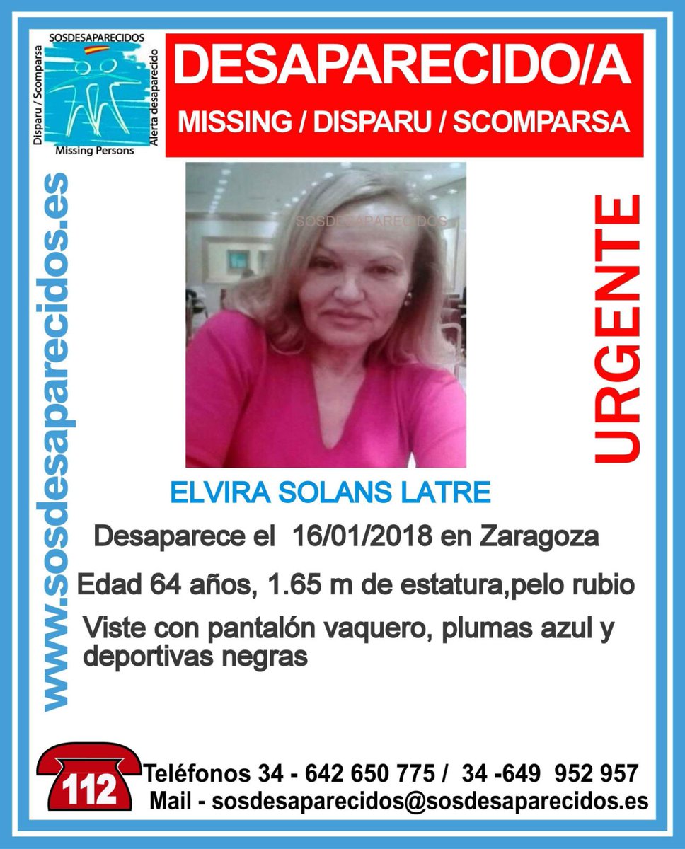 guardiacivil's tweet photo. 🆘#Urgente⚠️
Ésta es Elvira, y ha #desaparecido en #Zaragoza
Ayúdanos, si la ves llama:
📞062
📞091
📞112
Tu RT no cuesta nada y puede ayudar mucho
#Gracias por tu colaboración https://t.co/fscBMy5y7x
