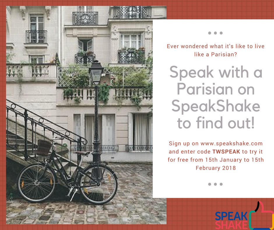 speakshake's tweet photo. @speakshake is #FREE for one month! Check out our latest offer and speak with a Parisian to discover more about life in #Paris! #language #french #learn #speak #parisian #languageexchange #travel #culture #offer https://t.co/htexMz81Bl