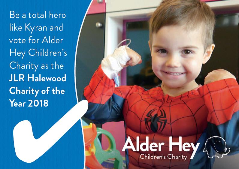 Do you know anyone who works at Halewood Jaguar Land Rover? If you do, we need your help! Please be a total hero like Kyran here and ask them to nominate <a href="/AlderHey/">🏥 Alder Hey 💙</a> as their charity of the year! Thank you #VoteAlderHey
