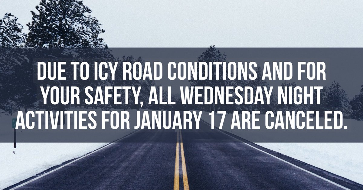 theCaveSpring's tweet photo. Due to icy road conditions and for your safety, all Wednesday night activities for January 17 are canceled. https://t.co/pyqTECNSOD
