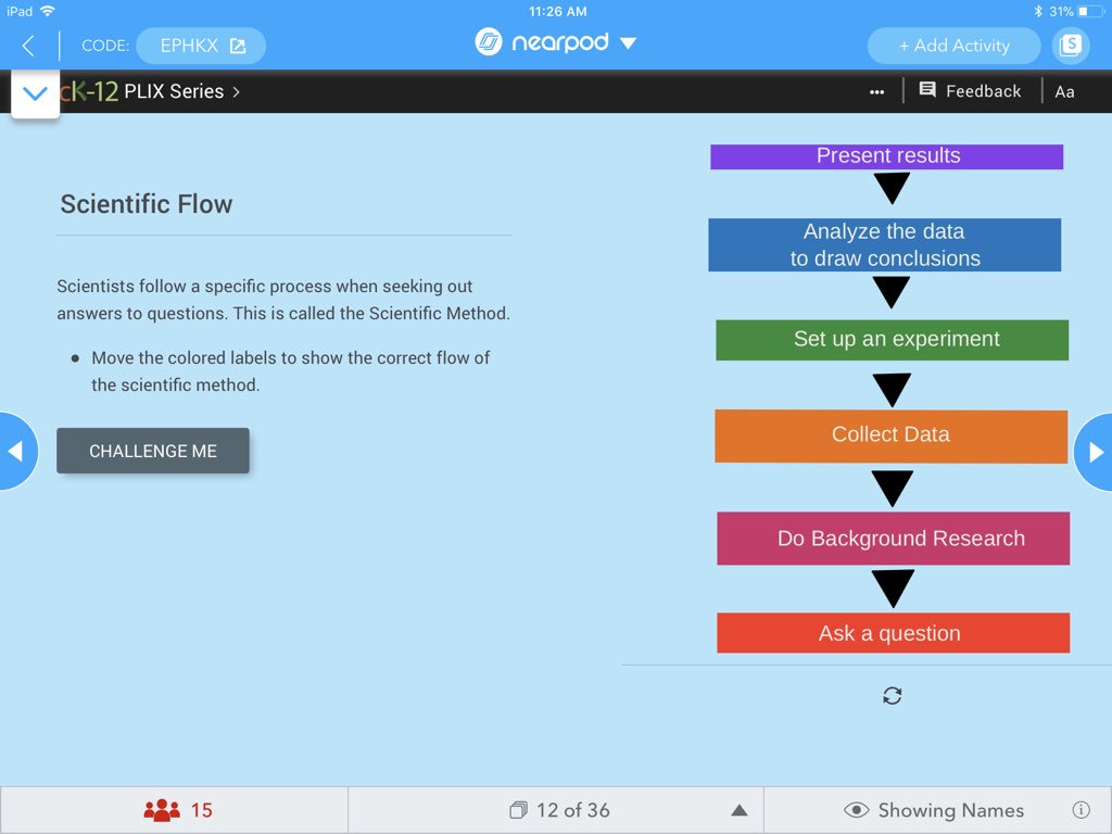 SarahRiveraSTEM's tweet photo. Absolutely loving the @CK12Foundation and @nearpod integration! My kids are learning so much about the #scimethod today!#innovative #PioNear https://t.co/6NHj7lcu00