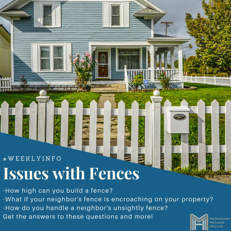 MMHFirm's tweet image. This week's #weeklyinfo topic is all about fences.  We tell you what to do if they're too high, unsightly or encroaching on your property.  Click the link for more! bit.ly/issueswithfenc… #mmhfirm