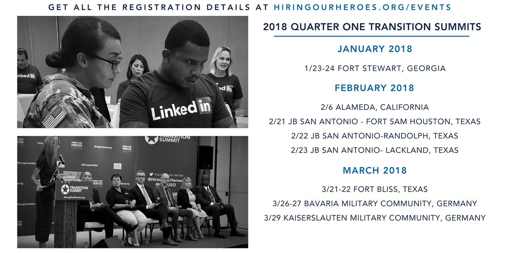 hiringourheroes's tweet photo. With over 100 events scheduled in 2018, there might be an event coming near you! Take a look at our upcoming #HOHSummits and view the full list of events on https://t.co/MysFWoDVcX. https://t.co/rpWhZYekMI