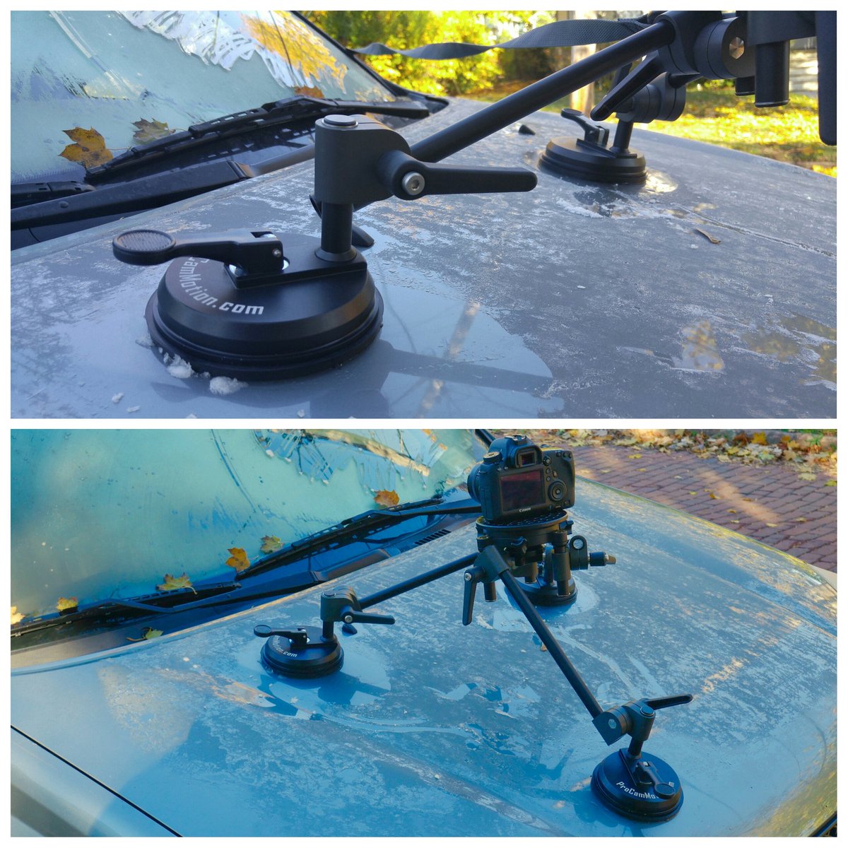 ProCamMotion's tweet photo. The weatherproof ProCam Motion Mobile Mount Kit mounted to a frosty hood of a vehicle ready to capture some driving scenes - https://t.co/ZYQhhvyQWo #carmount #filmmaking #drivingscenes #cameramount #filmtools https://t.co/wxmpiLqIqz