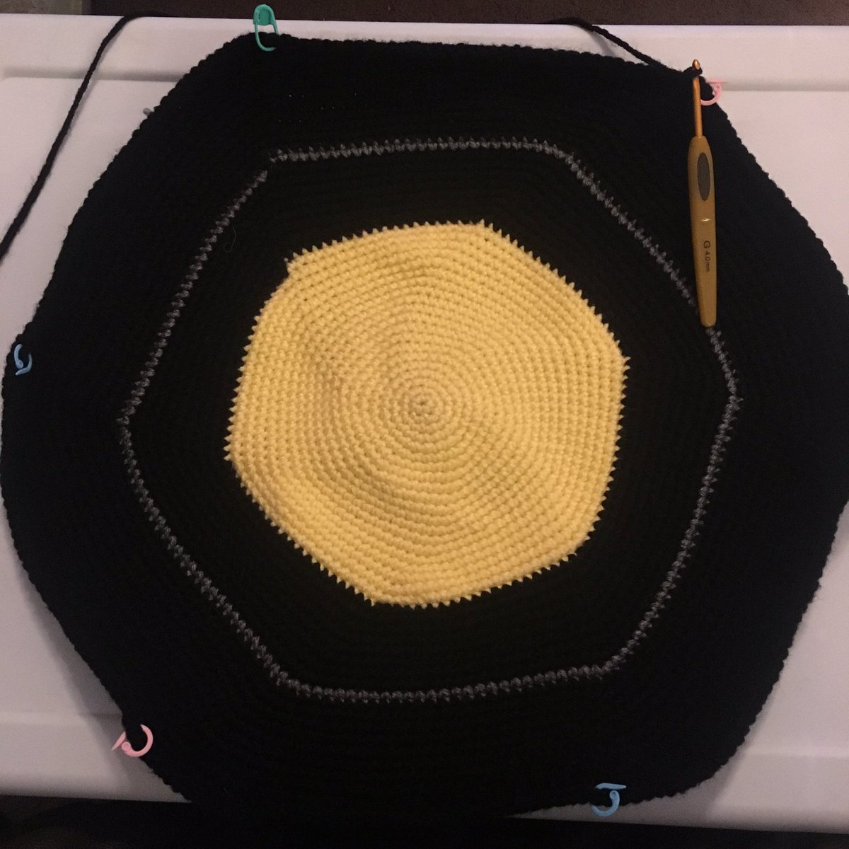 blinkingcatb's tweet photo. Crocheting black yarn is equal to loosing your soul in the darkness of space. Good thing I am working on the #solarsystemcal! https://t.co/S9FuOS9wRP