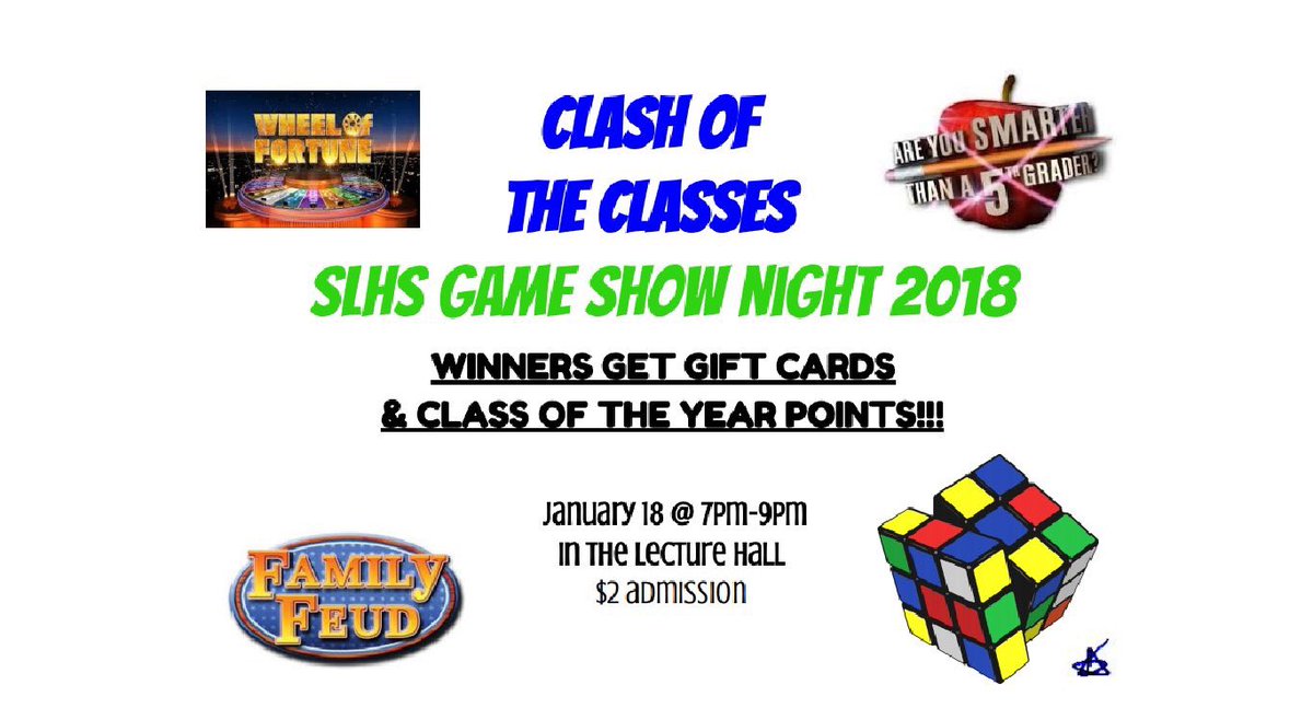 Come out to the lecture hall tomorrow night @ 7-9 for the Clash of the Classes Game Show Night!! 🏆