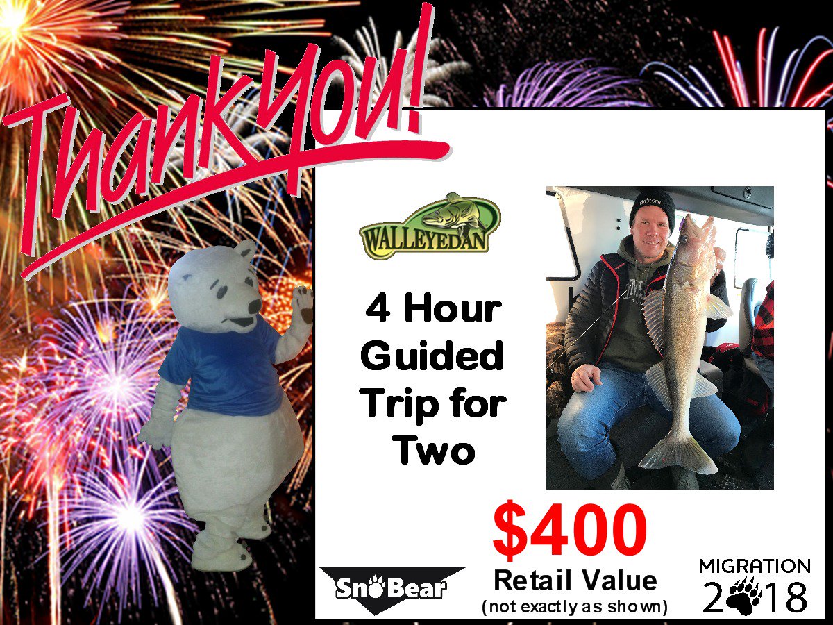 SnoBear_Canada's tweet photo. A big thank you to @walleyedaneigen for his fantastic donation to the 2018 SnoBear Migration!  Everyone at @SnoBear_Canada and @SnoBearUSA is just thrilled!  #SnoBear #2018Migration #KidFish #maketracks #HelpMakeDreamsComeTrue https://t.co/pRu3NHrZts