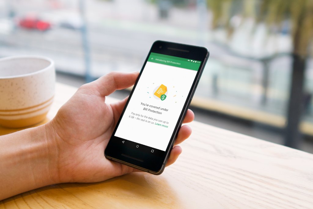 Google's tweet image. Introducing Bill Protection on our @projectfi phone plan: data when you need it, and savings when you don't → goo.gl/LX6QvU