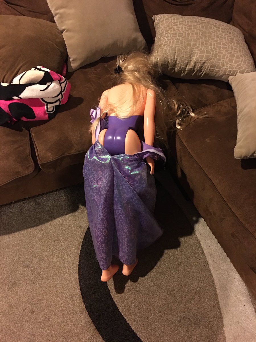ocwinemom's tweet photo. The position my son put my daughters doll in... should I be concerned he slightly undressed her and placed her like this??? 😂😂😂 #ocwinemom #hesonly5 #thisiswhyidrinkwine #winerymom #winelover #momoftwo #poorrapunzel https://t.co/2bKcegq2cX