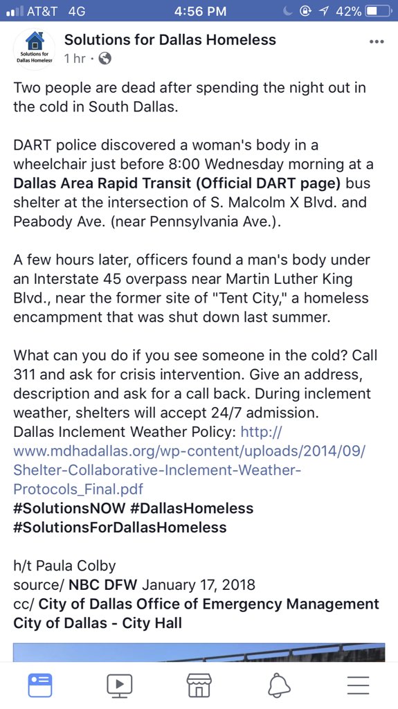 HeidiHiser's tweet photo. 2 Dead in #Dallas After Spending Night in the Cold #dallashomeless #fourinlasttwoweeks 😭#heartbroken #whyneed #homelessplatform #peertopeer #ourcommunity #socialimpact #solutionsNOW https://t.co/WSRgpEeQ5T