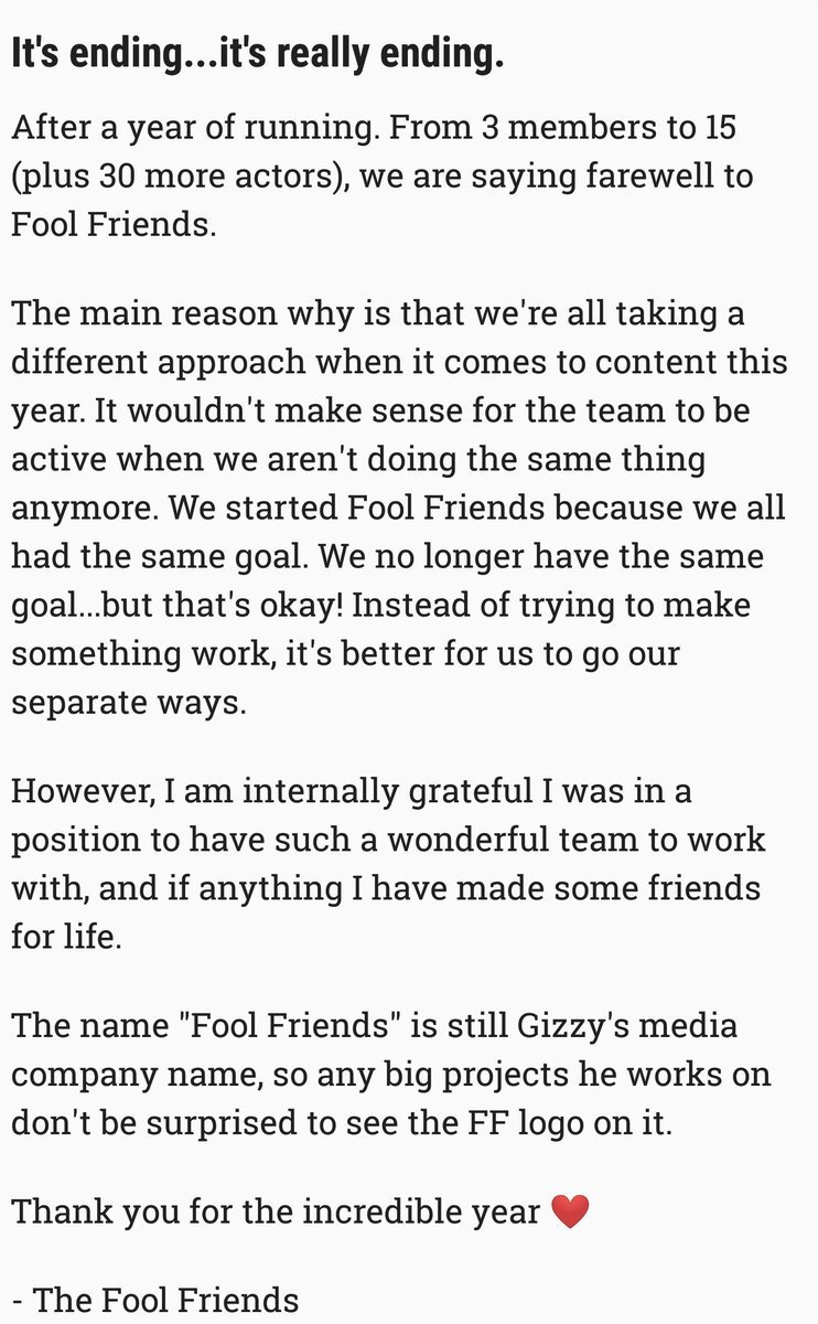 FoolFriends's tweet image. A message from the team. We're saying goodbye.