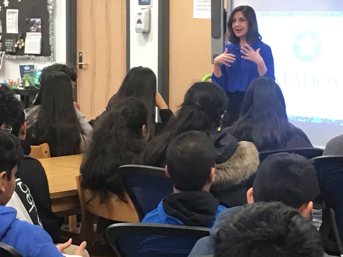 oksde's tweet photo. .@joy4ok answering questions from 8th-grade AP History students at Roosevelt Middle School @OKCPS this afternoon #oklaed There’s nothing we ♥️ more than school visits! #RealInteractions #HeelsOnTheGround 👠 https://t.co/TmUB551aaE