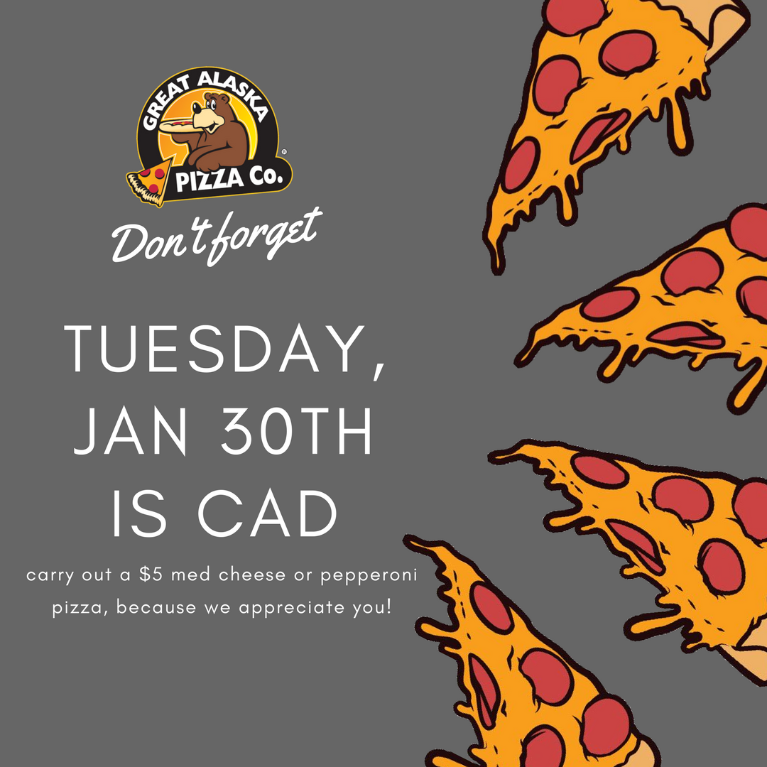 GreatAKPizza's tweet photo. Don't forget about CAD!! It's just around the corner!!
#gapcopizza #greatalaskapizzaco #customerappreciationday #GAPCOCAD #alaskalocal #eatlocalalaska #pizza #pizzafordays https://t.co/qIjE1lIojK