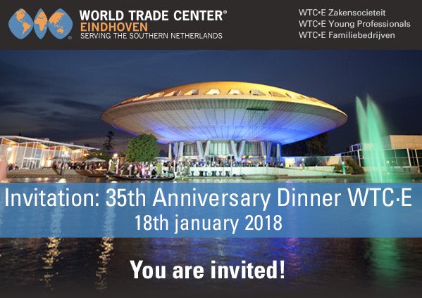 Morgen is het zover, het ‘35th Anniversary Dinner #WTCE’! Wie worden de #Ondernemers van het jaar 2018? #Business #WTCE #Zakensociëteit #YoungProfessionals