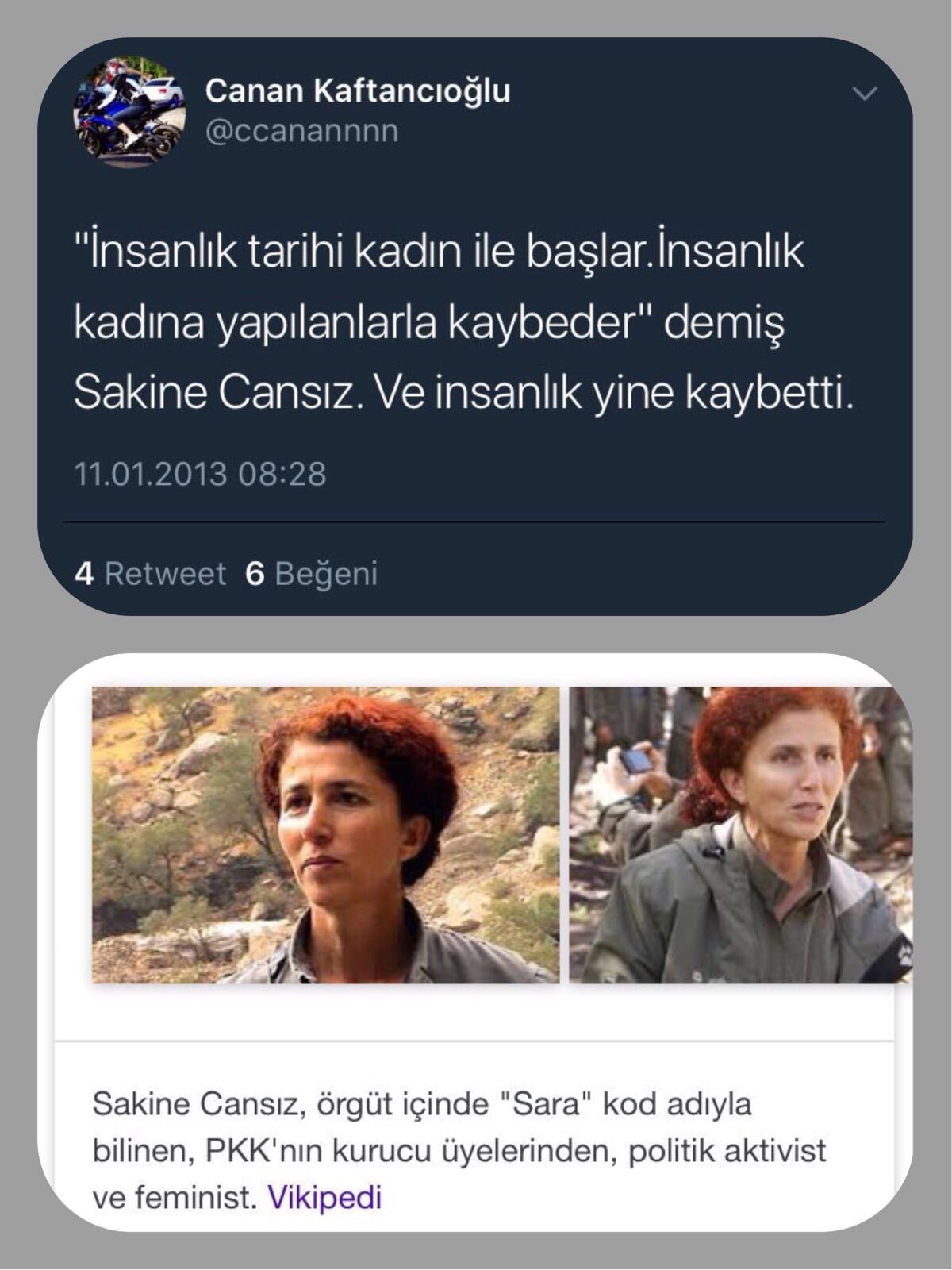 Kaç Saat Oldu? on Twitter: "CHP İstanbul İl Başkanı Canan Kaftancıoğlu, PKK'lı terörist Sakine Cansız için üzüntü dolu bir tweet atalı 5 yıl oldu. https://t.co/s6w3w5XmHG" / Twitter