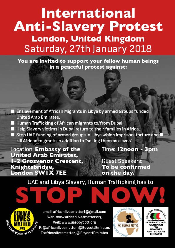 afrilivesmatter's tweet photo. Join us on 27thJan London,#HumanityAgainstSlavery
ย #AfricanMigrantsAreHumans #Libya #modernslavery #slaveauctions #WeAreNot4Sale @NaomiCampbell #illegalWars #AfricanLivesMatter #rape #sexualviolence #humanrights #REPOST #organharvesting #standUPagainst #humanrights https://t.co/69cPL86kOH