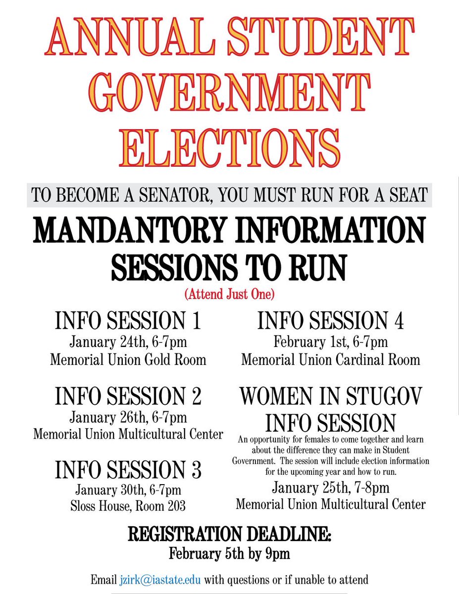 ISUStuGov's tweet photo. Interested in joining Stugov? Elections are right around the corner! Check out this very important info! https://t.co/SlSzsF3cjH
