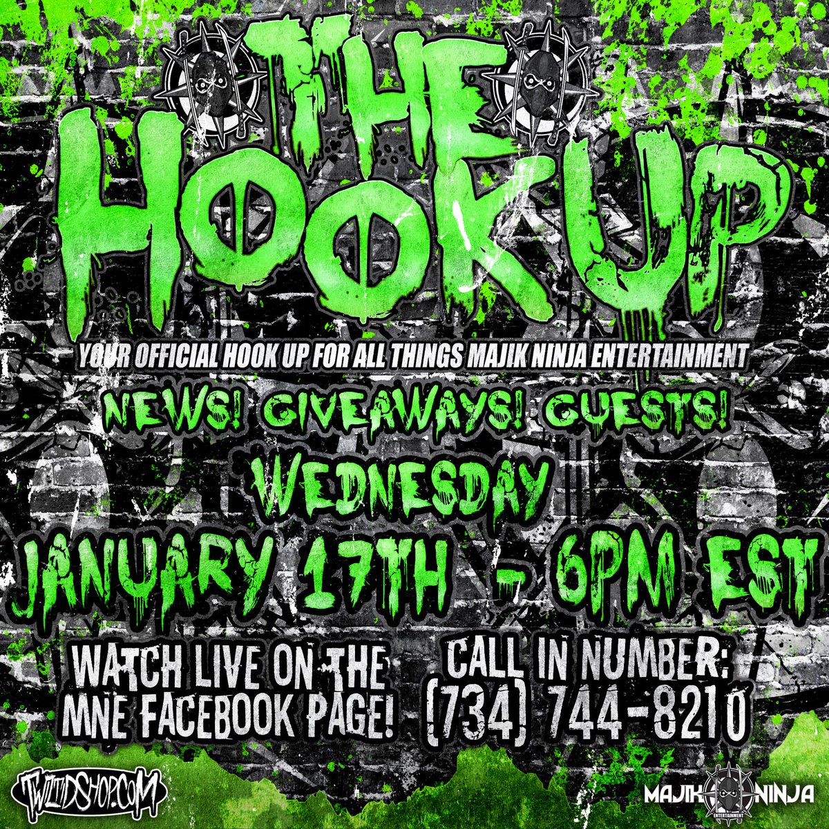 majikninjaent's tweet image. It's almost time for #thehookup, its back tonight from 6pm EST ☠️
Get the latest on all things MNE 🤘🏻
#radio #mneradio #majikninjaentertainment #liveshow #listenin #mne2018