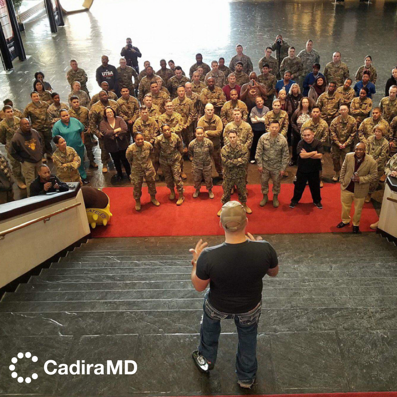 CadiraMD's tweet photo. CadiraMD's very own Earl Granville had the honor of announcing to the cadets at West Point the importance of giving blood which may save the lives of our severely wounded veterans on the battlefield. #CadiraMD #CadiraHero #WeAreOscarMike #OperationEnduringWarrior #Military https://t.co/0p5FvTnxp0