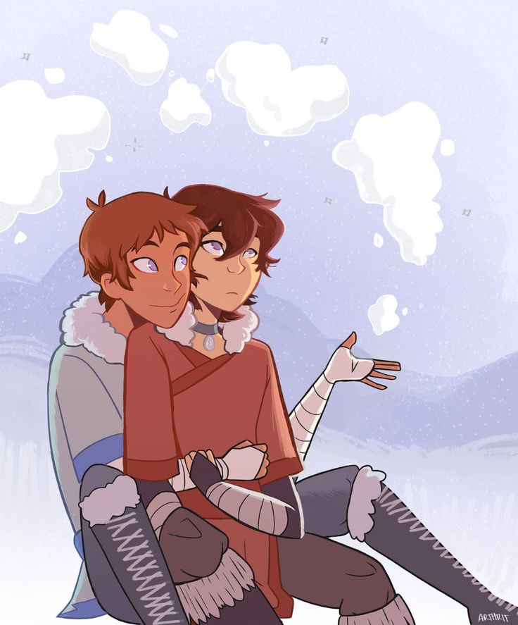 Keith looked up at the sky with a sorta blank expression as Lance had an arm around his waist
