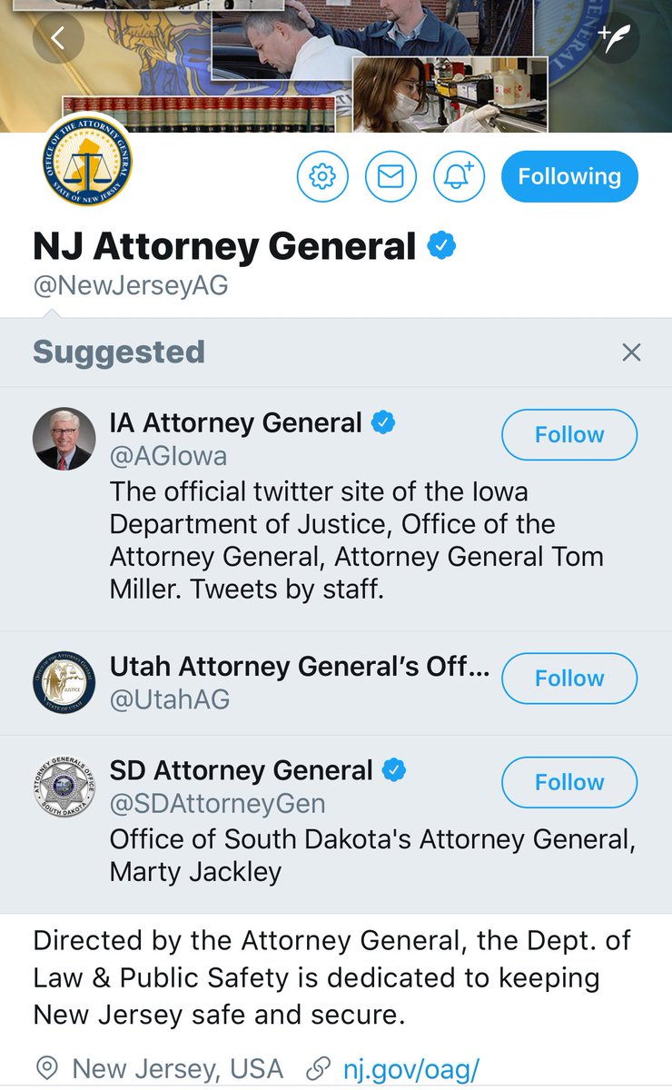 Because when you follow the new historical #Sikh Attorney General of New Jersey (and you should) @NewJerseyAG you also can’t wait to follow the AG’s of Iowa, Utah and South Dakota. #Twitter 👍