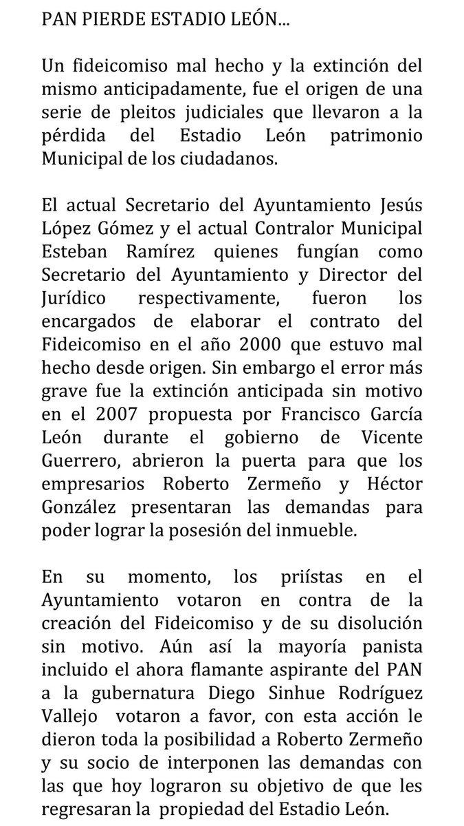 DennyMendezGTO's tweet photo. Posicionamiento del PRI municipal ante la lamentable situación del estadio León. https://t.co/DNLau04efF