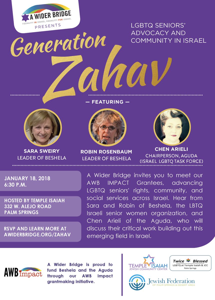 PS_TempleIsaiah's tweet photo. Over the past several years, the Israeli #LGBTQ community has begun to address challenges facing LGBTQ seniors. RSVP for this event here: https://t.co/k9b2lVm3B3 https://t.co/R6PP2ZJheM