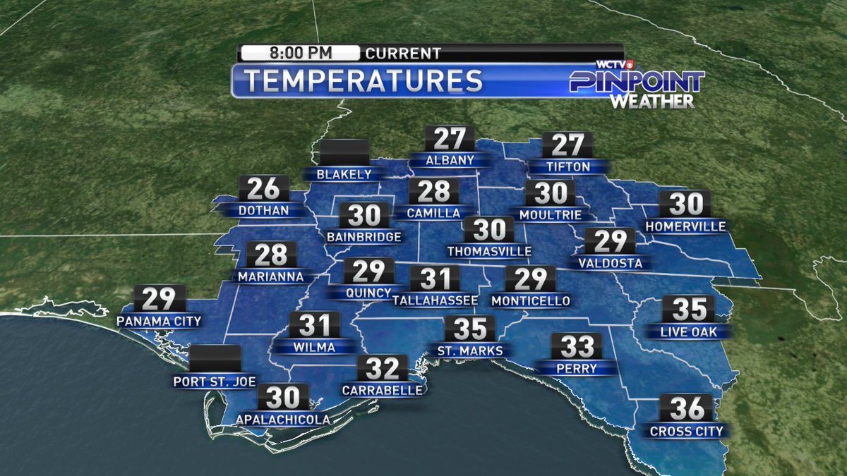 WCTVFirstAlert's tweet photo. It's 5 minutes past the hour. Here's a look at the temperatures across our area. #flwx #gawx https://t.co/aeJW8gpbdV