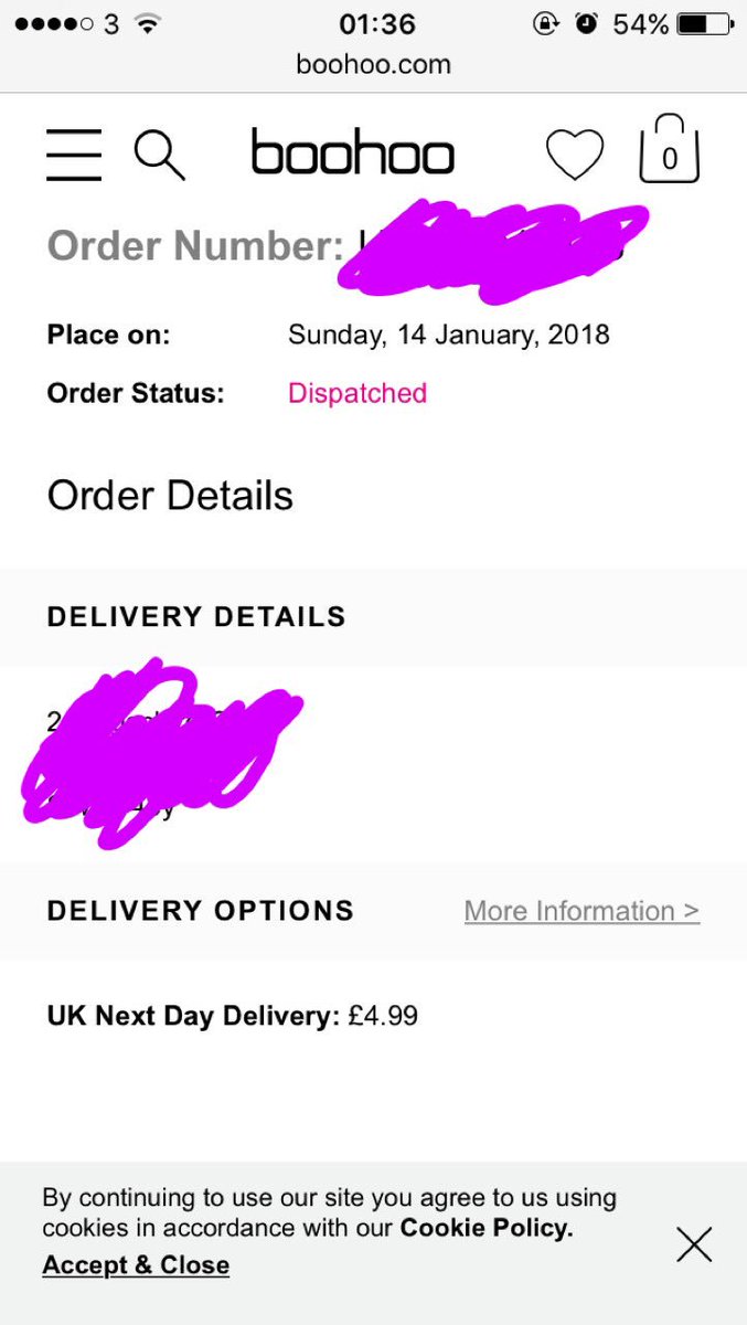 ginacookie97's tweet photo. Usually love @boohoo @boohoo_cshelp but ordered this on Sunday with next day delivery so I could get it before I go away tomorrow but still haven't got it and have no confirmation of when it's coming... https://t.co/sEirtJaDfA