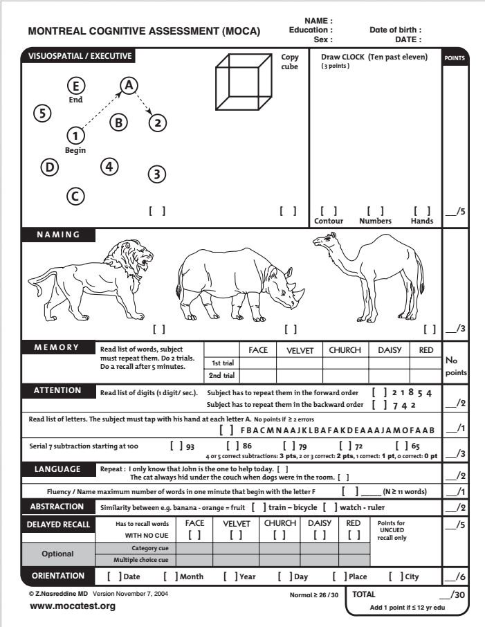 moca cognitive test moca cognitive test