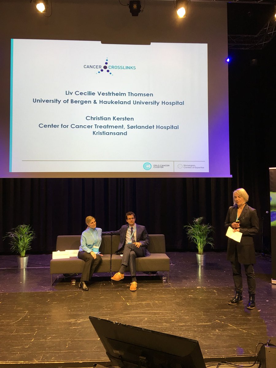 Gynecologist and researcer Liv-Cecilie from <a href="/haukeland_no/">Haukeland</a> and <a href="/UiB/">Universitetet i Bergen</a> CCBIO  chair todays Cancer Immunotherapy meeting with Christian from Sørlandet Hospital. See live streaming at @OsloCancer