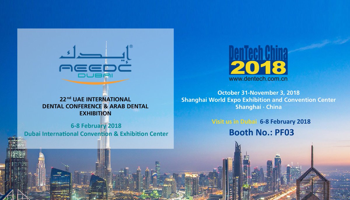 DenTechChina's tweet photo. Hi everyone, we will be at Booth PF03. Anyone interested in exploring the booming China Dental market, you may come to us at @AEEDCDubai 2018. #AEEDC #DenTechChina #Shanghai #Dental #Exhibition https://t.co/64XPXf1fEs