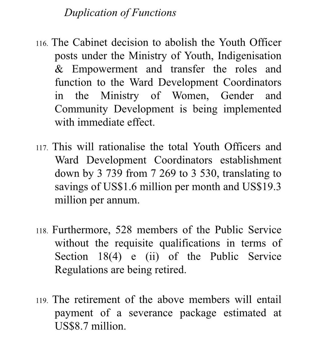 Wamagaisa's tweet image. Chinamasa spoke well when he presented the budget. He promised Youth Officer posts were being abolished &quot;with immediate effect&quot;.  Is there anyone, including a civil society group, that monitors #BudgetImplementation? There&apos;s an idea for a concept paper!