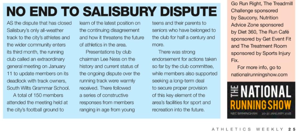 youngverit21's tweet photo. Good to see this issue getting coverage in @AthleticsWeekly , @COSalisburyARC have been doing an amazing job. Here's hoping it won't be long before I can train on a track again! https://t.co/FHKGEnddid