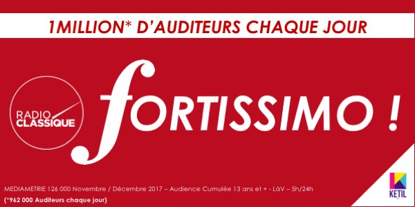 ketilmedia's tweet image. #AudiencesRadio Fortissimo Radio Classique @radioclassique