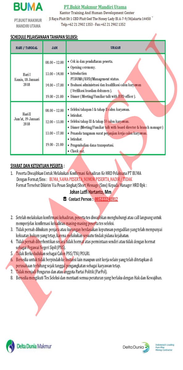 BUMAofficial's tweet photo. Hati-hati dengan Penipuan yang mengatasnamakan Recruitment BUMA

Mohon Bantu sebarkan informasi ini. https://t.co/Fn0kpnl823