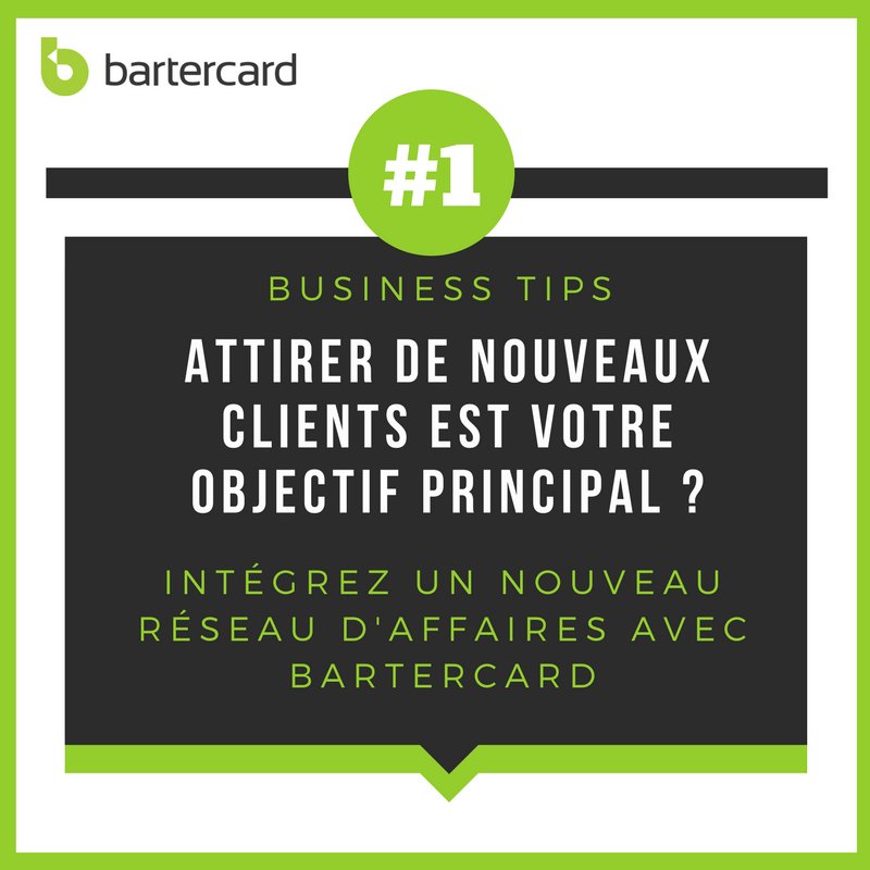 BartercardFr's tweet photo. Attirer de nouveaux #clients est un réel défi ? Vous souhaitez développer votre #activité ? @BartercardFr vous ouvre les portes d’un nouveau marché avec de belles opportunités d’affaires. Bénéficiez d’un réseau de confiance et échangez 7j/7 et 24h/24. #openfortrade #businesstips https://t.co/iyhhbJ2lYJ