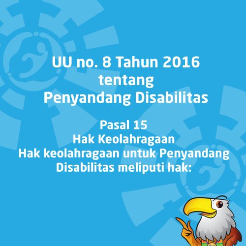 ina2018apg's tweet photo. Good evening! The execution of Asian Para Games 2018 in Jakarta is also to implementing the 2016 constitutional law no. 8 about people with disabilities. Swipe to see more! #INA2018APG #RoadtoAsianParaGames2018 #ParaGamesTrivia https://t.co/kpbU4GVJzP
