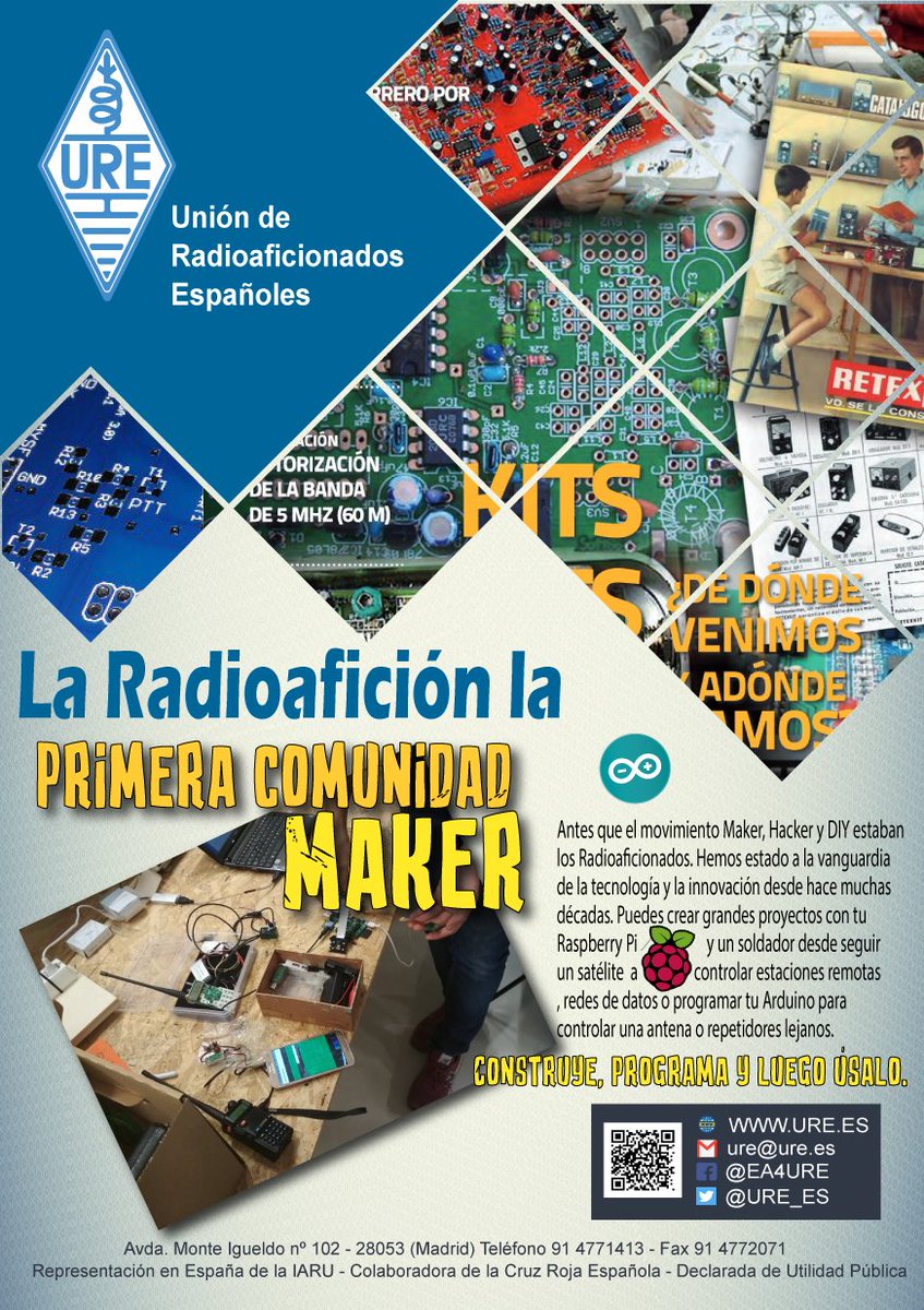 ure_es's tweet photo. La #Radioaficion, la primera comunidad #Maker https://t.co/N2uw8xR0yH Construye, programa y úsalo. #Arduino #RaspberryPi #MakerES #ComunidadMaker #SomosRadioaficionados #SomosURE https://t.co/2AYDH19mpu