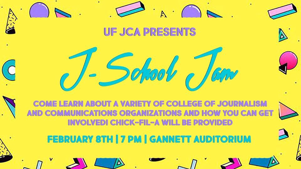 UFJCA's tweet photo. Are you interested in getting involved in the J-School? Come to JCA’s second annual J-School Jam! Representatives from numerous organizations in the college will be there to answer your questions and help you get involved. Plus there will be Chick-Fil-A! See you then!! https://t.co/w7w3fRDWso