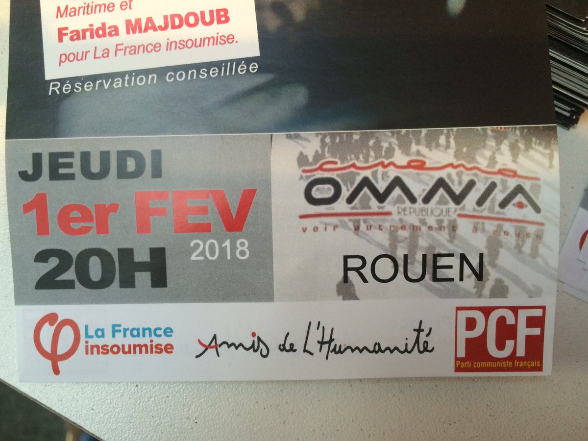 Gilles_Perret's tweet photo. Ce soir le #PCF et la @FranceInsoumise s'unissent autour "L'insoumis" avec les Amis de l'Humanité au ciné @OmniaRep de Rouen à 20h ! Avt-première en présence du réalisateur.
@linsoumislefilm @Fakir_ @sebastienjumel @Francois_Ruffin https://t.co/jEAgbZNPSN