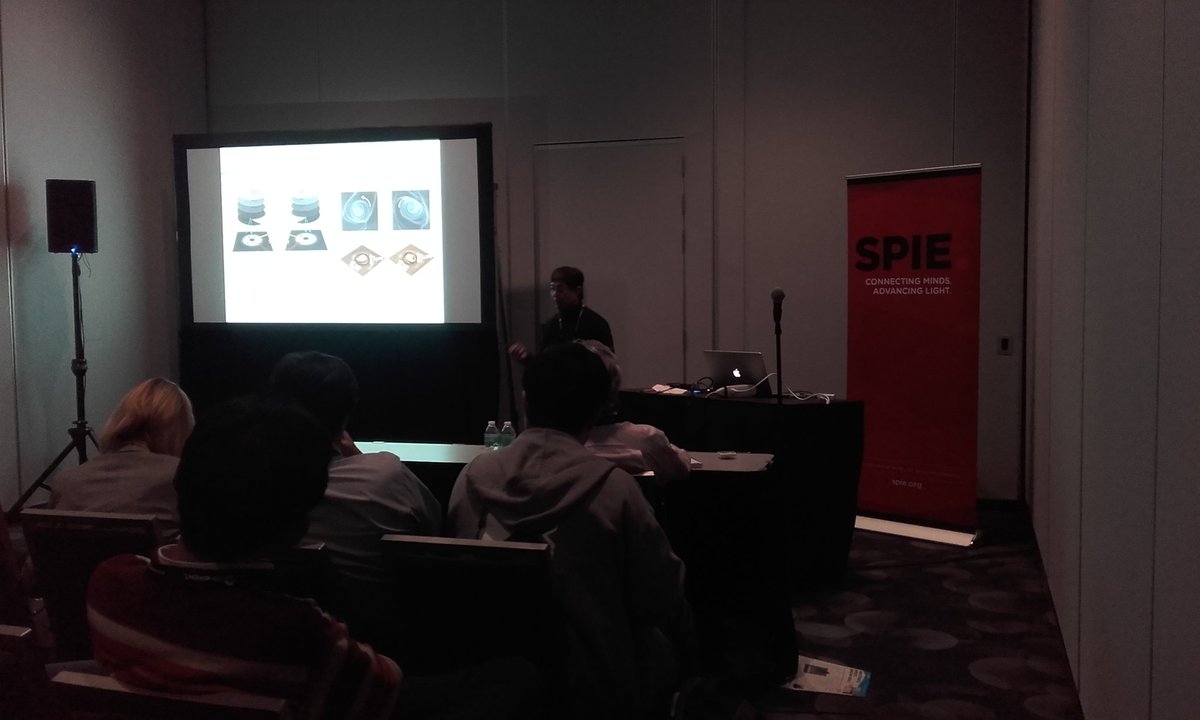 OpticManip's tweet photo. Quick turnaround for Yoshi: his next talk is at 11:40 on levitated #optomechanics experiments transferring #optical #OAM to #microparticles . #shapedphotonics #opticalmanipulation #SPIEPhotonicsWest https://t.co/L5xCMGXdGv