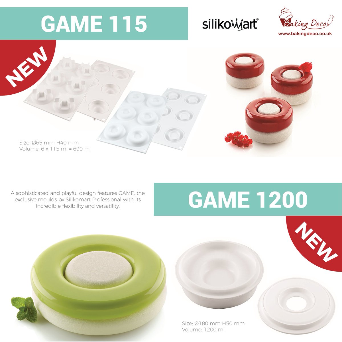 BakingDeco's tweet image. #NEW Silicomart GAME set consists of two moulds that are designed to make a creation of double colour and flavour desserts much easier! Two sizes of GAME moulds are available. For more information visit: bakingdeco.co.uk/catalogsearch/… #cakedecorating #baking #Cooking #Patisserie