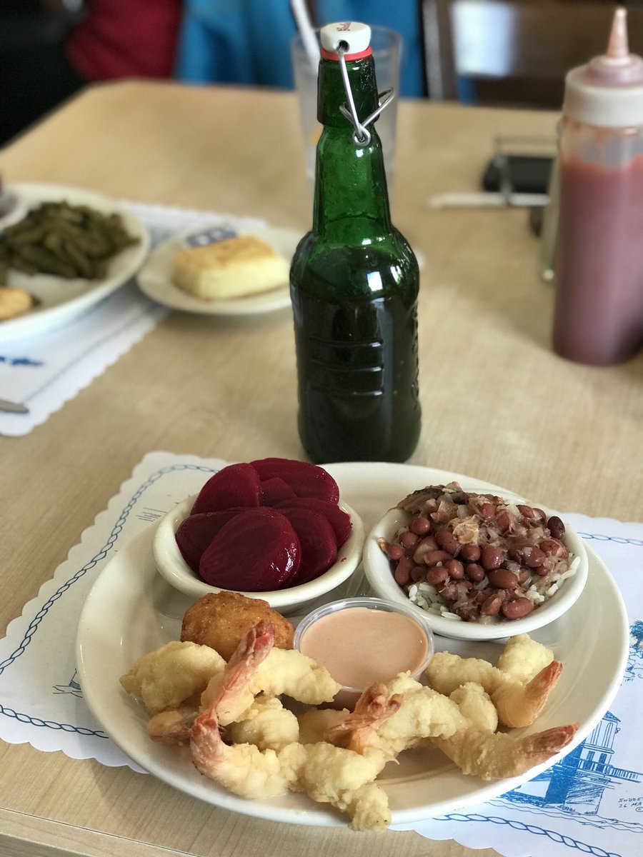 TravelandDish's tweet photo. Just arrived in sunny #FLA First stop is the St Augustine dining institution O’Steen’s Restaurant w/ their famous Minorcan spicy Chowder, fried shrimp, hush puppies & flounder! Don’t miss the signature Datil pepper sauce! @staugustine #omg #visitsta @VISITFLORIDA https://t.co/6yDm435fvh