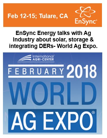 EnSyncEnergy's tweet photo. Reaching out to the Agriculture Industry #agriculture to talk #solar #energystorage #DERs #Matrix #IoE #DERFlex and how to efficiently integrate it all during the @World_Ag_Expo. Co-located w/ Barrier Solar at booth A8. https://t.co/RsvNFLIjFO