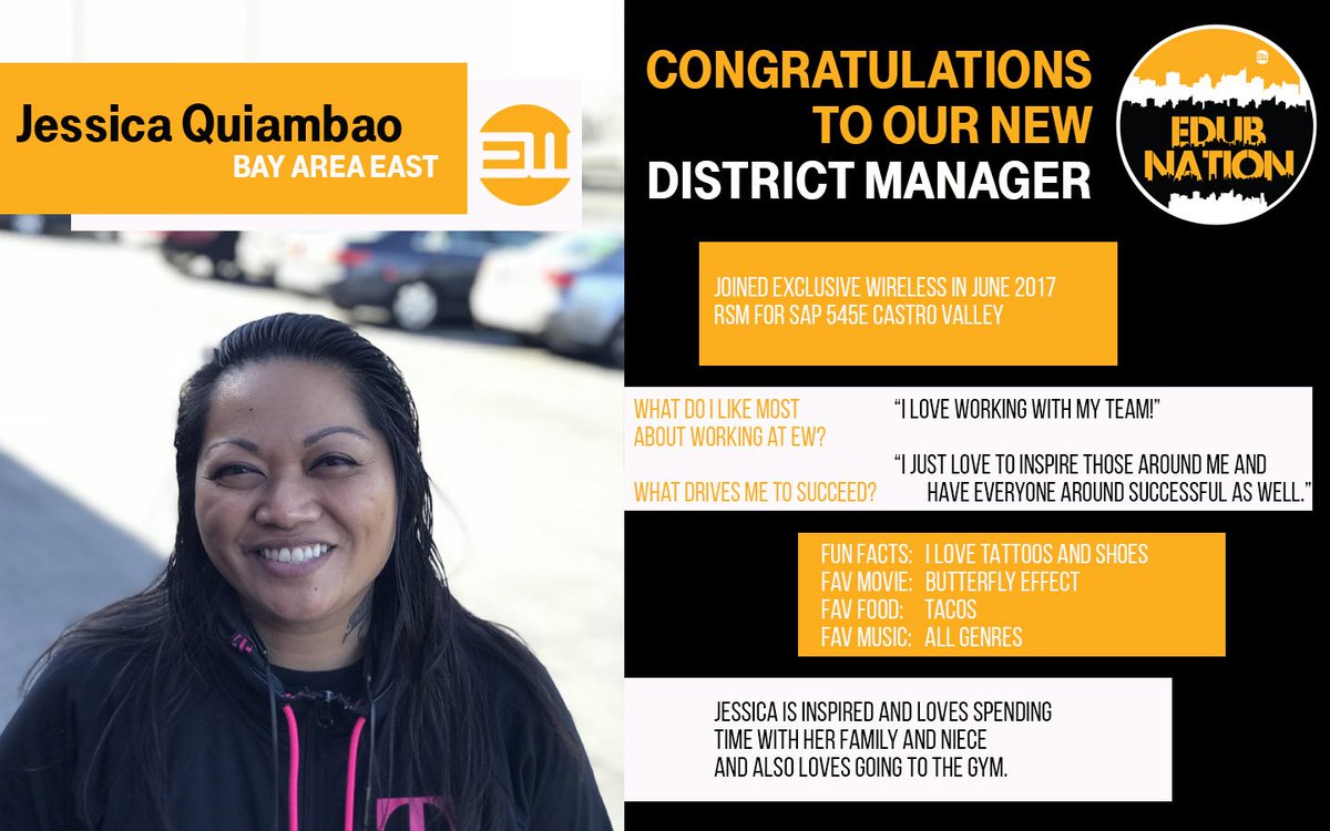 RealEWInc's tweet photo. Let's celebrate the promotion of @JesstIn48 to the position of District Manager for Bay Area East!  Jessica is a dedicated and proven manager and we look forward to her continued success as a leader in the #EDubNation Once again CONGRATULATIONS JESSICA! https://t.co/QE5O6hA1rN