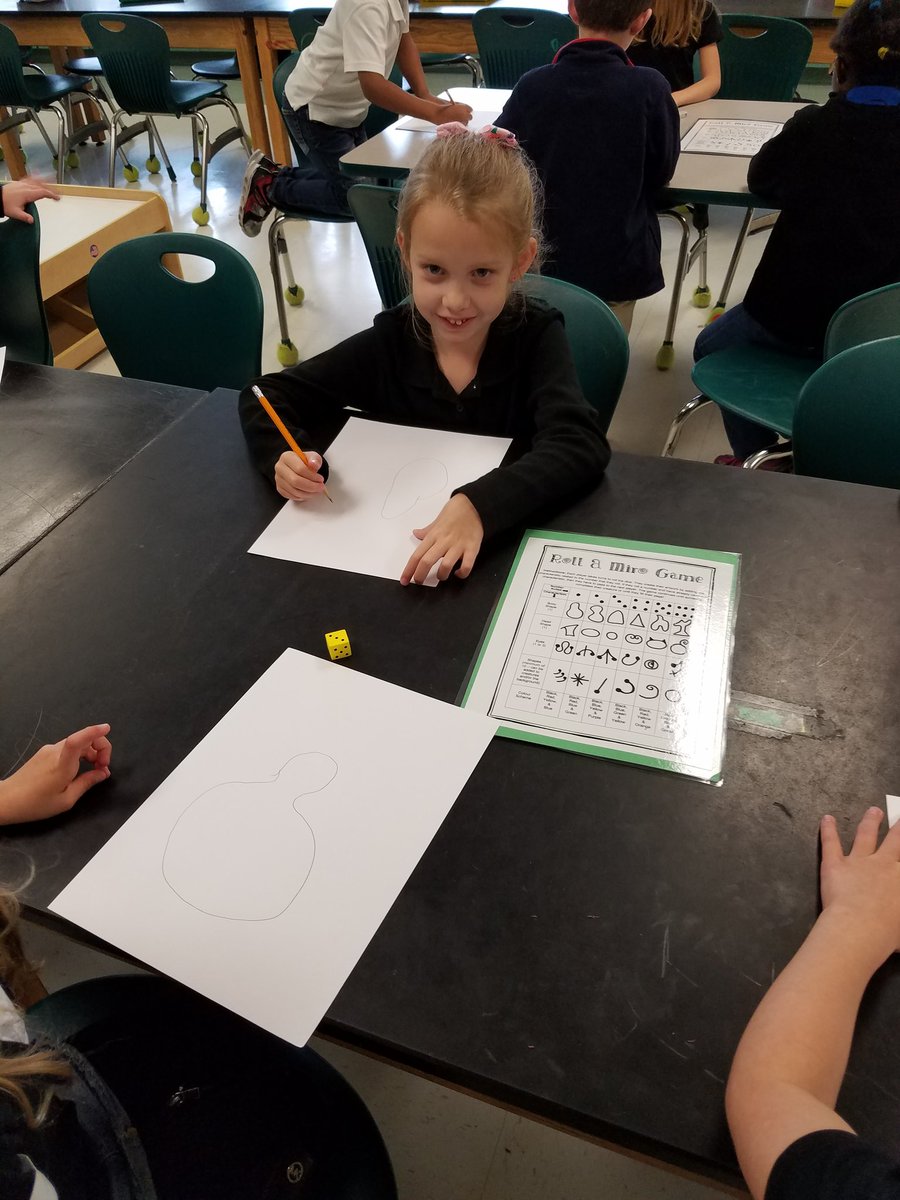 Ss having fun making art using the roll a Miro dice game. Great fun and engagement <a href="/cypresscreekvcs/">Cypress Creek</a> #ottersmatter