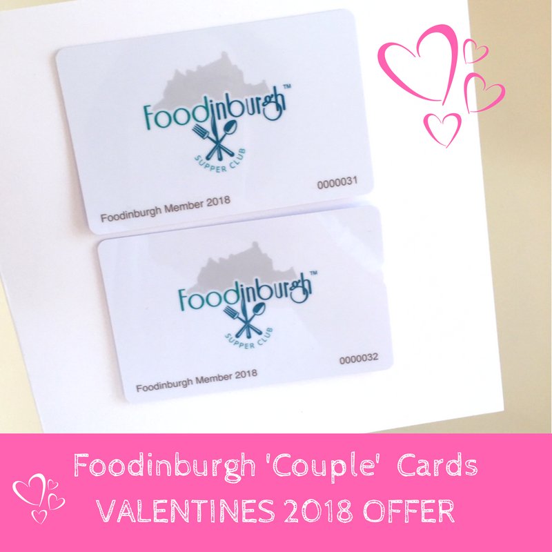 Do something together this Valentines. How about a year of foodie adventure? £10 off 'couple' cards with code 'VALENTINES2018' - offer ends Sunday 4th Feb! foodinburgh.com/store/