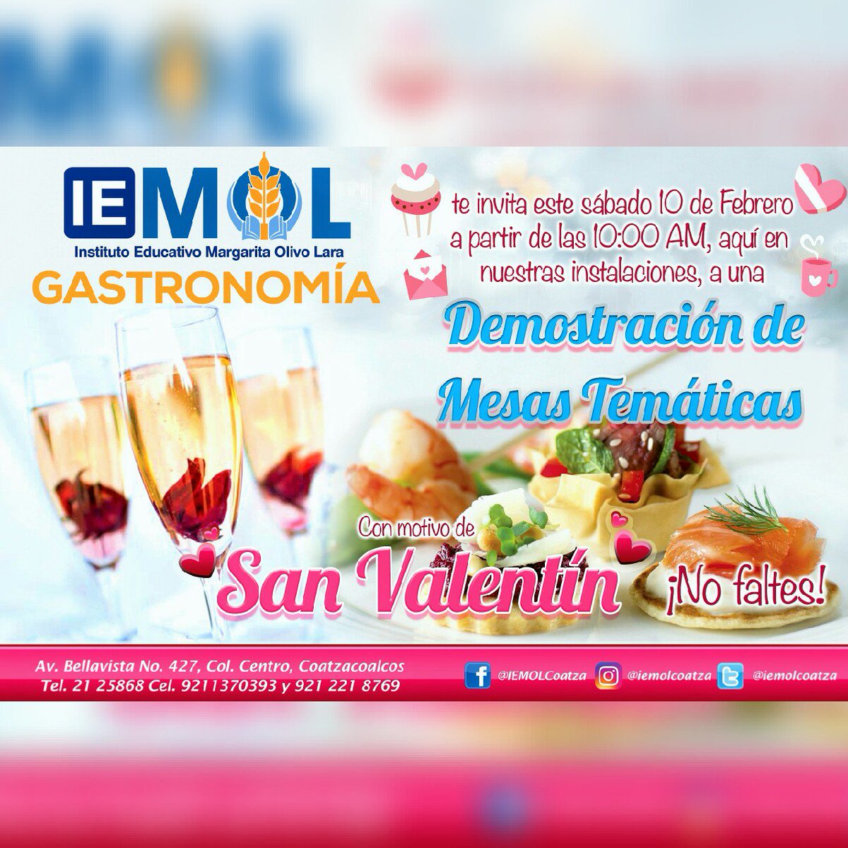 iemolcoatza's tweet photo. ¡#SÉELMEJORCHEF, ASISTE A NUESTRA DEMOSTRACIÓN DE MESA TEMÁTICA-SAN VALETÍN!…¡TE ESPERAMOS ESTE 10 DE FEBRERO, NO FALTES!..¡SOMOS #IEMOL #GASTRONOMÍA! https://t.co/1qWFhwXq2f