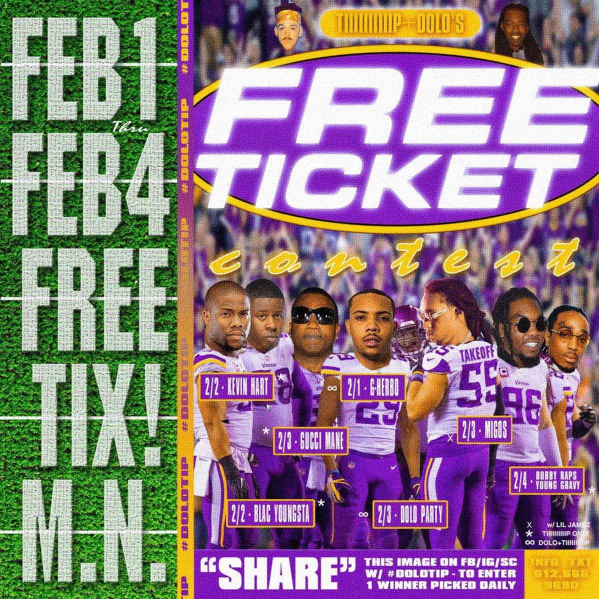 DOLOMN's tweet photo. RT
TO WIN
FREE TIX
TO 7 SHOWS:

2.1 - @GHERBO
2.2 - @KEVINHART4REAL
2.2 - @BLACYOUNGSTAFB
2.3 - @GUCCIMANE
2.3 - @MIGOS
2.3 - @DOLOMN
2.4 - @BOBBYRAPS
+@YUNG_GRAVY

#DOLOTIP
TICKET GIVEAWAY

Followers Only.
Winners Will Be Selected Daily. https://t.co/Rbw3JKsD0y